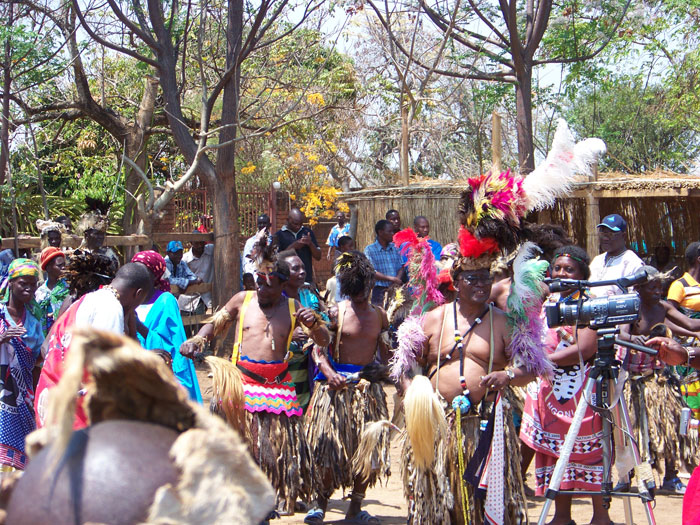 Impi Wilfred Katola Nyoni (in elaborate headgear) at the Ngoma or Ngoni Festival